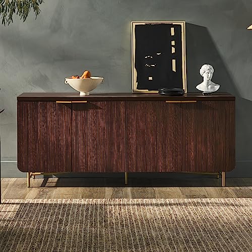 Walker Edison Reema Fluted 4-Door Kitchen Sideboard Buffet Console, 69 Inch, Coastal Oak V903859
