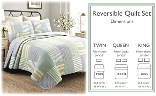 Cozy Line Home Fashions 100% Cotton Reversible Patchwork Quilt Bedding Set Queen K467643
