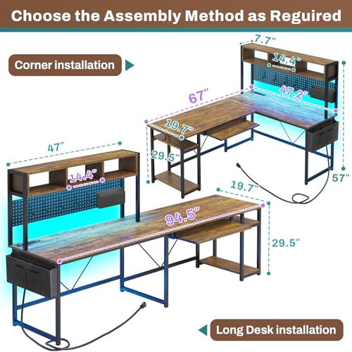 SEDETA L Shaped Gaming Desk with Power Outlet and Pegboard, Black B28201