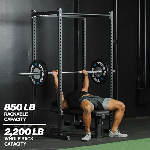 Titan Fitness T-2 Series Short Power Rack with Pull Up Bar and Safeties for Home Gym L283014