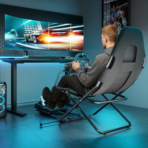 ARES WING Foldable Racing Simulator Cockpit with Seat, Compatible with Fanatec, Thrustmaster, Logitech, Moza P1582