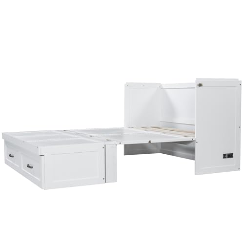 Harper & Bright Designs Queen Murphy Bed Cabinet with USB Charging Station, White D9669
