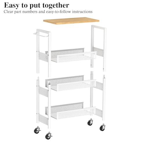 Utility Slim Storage Cart 4-Tier Rolling Cart with Wood Top A517006