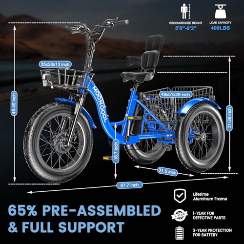 MOONCOOL Electric Tricycle for Adults, 500W Motor, 7-Speed, Removable Battery T91463