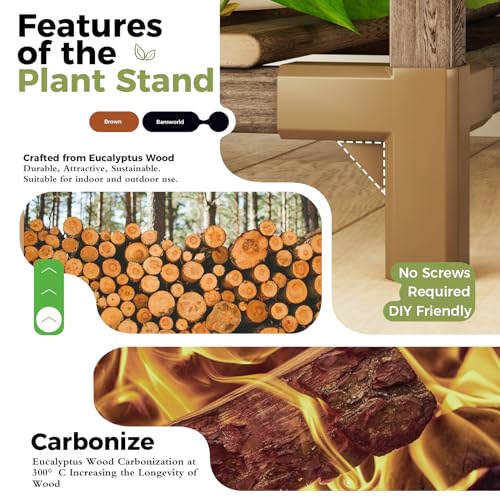 Bamworld Plant Stand Indoor Outdoor Wood Plant Rack 3 Tier Ladder D51744