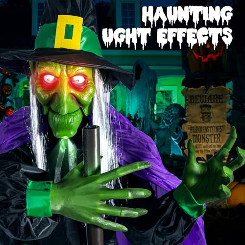 12 Ft Animated Hovering Witch Halloween Decorations Outdoor with Sound Sensor V262556