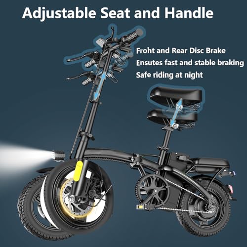 Peak 500W Folding Electric Bike for Adults, 14" Mini Ebike with Removable Battery S425597