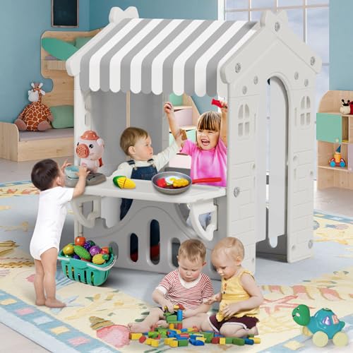 BIERUM Kids Playhouse with Pretend Play Kitchen Toys, Blue W6825