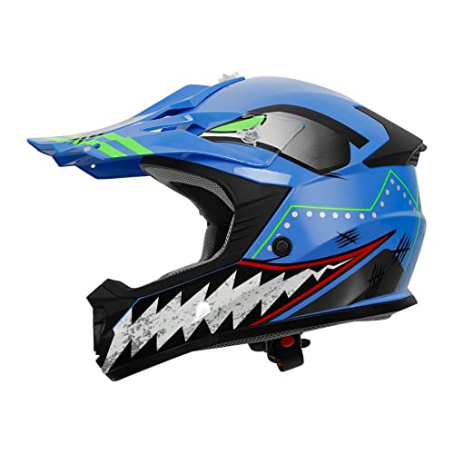 SLMOTO Dot Youth Kids Motocross Offroad Helmet with Goggles and Gloves Blue Skull D851858