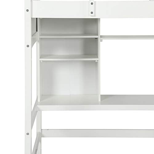 Harper & Bright Designs Full Size Loft Bed with Wardrobe and Desk, Solid Wood, White R4710