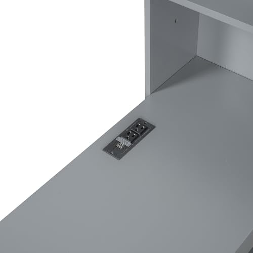 Bellemave Twin Corner Bed Frame with Storage Shelves and Desk, Gray L74206