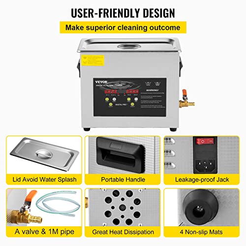 VEVOR 6L Ultrasonic Cleaner with Heater and Timer for Jewelry Glasses Instruments R210
