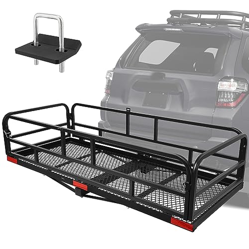 Trailer Hitch Cargo Rack, 60 x 24 x 14 Inch Folding Hitch Mount Cargo Carrier with High Side Rails for RV Truck SUV Van, 500 lbs. Capacity, 2" Receiver, Black