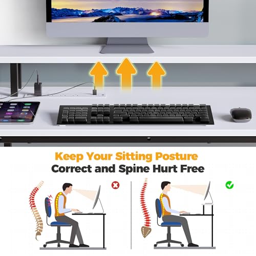 Rolanstar Computer Desk 56.7" with LED Lights and Power Outlets, Carbon Fiber Surface K1543