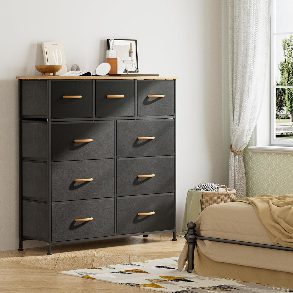 Black Dresser with 9 Drawers and Steel Frame E2248