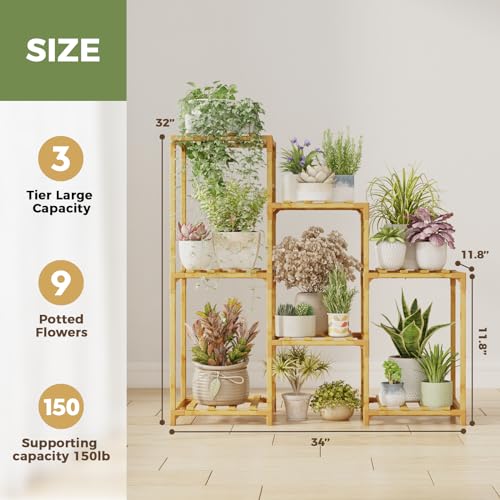 Bamworld Plant Stand Indoor Outdoor Wood Plant Rack 3 Tier Ladder D51744