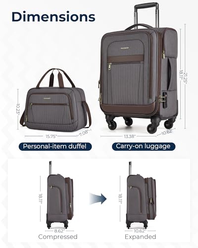 BAGSMART Carry-On Luggage 20 Inch Expandable Suitcase with Duffel Bag S7860
