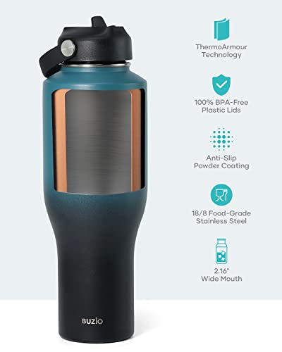 BUZIO 40oz Insulated Tumbler with Handle and Straw Lid, Black M702