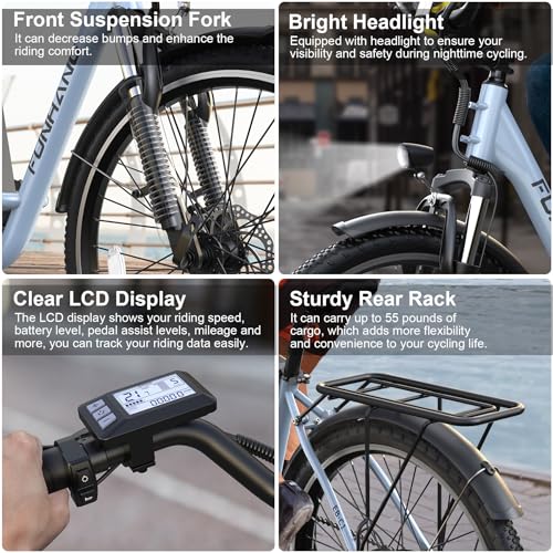 Electric Bike for Adults, 26" 1000W Peak City Cruiser Ebike, 48V Removable Battery O80999