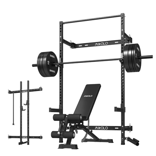 Mikolo 2" x 2" Folding Wall Mounted Squat Rack with Pull Up Bar, 1000 lbs Capacity W88407