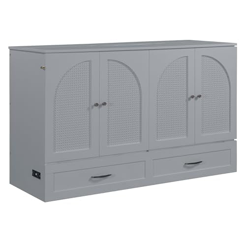 Harper & Bright Designs Queen Murphy Bed Cabinet with USB Charging Station, White D9669