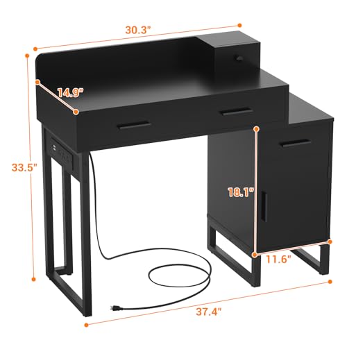 Black Vanity Desk with 4 Drawers and Charging Station O896