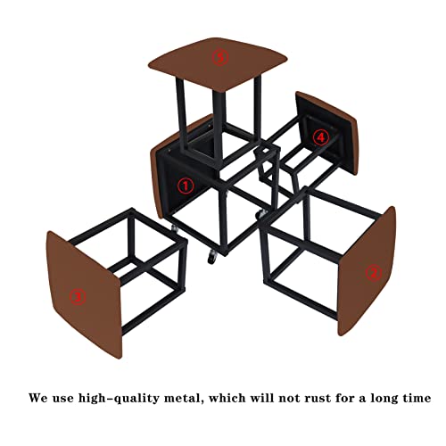 Nesting Ottoman Cube Chair with Wheels, Stackable Leather Foot Stool V48796