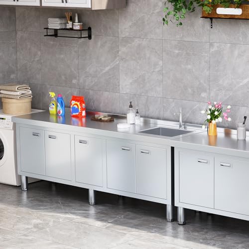 ZZV Freestanding Stainless Steel Utility Sink with Cabinet I631996