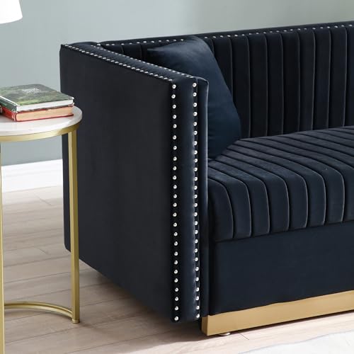 Vertical Channel Tufted Velvet Sofa 3 Seater with 2 Pillows, Beige P7253