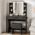 White Vanity Desk with LED Mirror and Storage Stool D5834