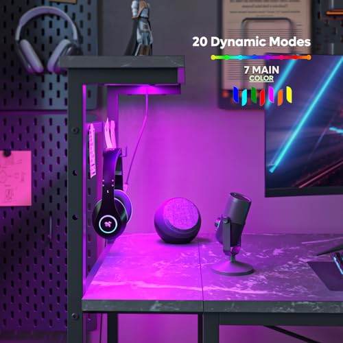 Bestier Gaming Desk with LED Lights, 51.3 Inch Computer Desk Q970