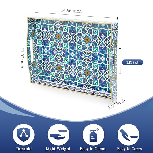 Gifturbo Blue Serving Tray with Handles, Rectangular Plastic Tray J15614
