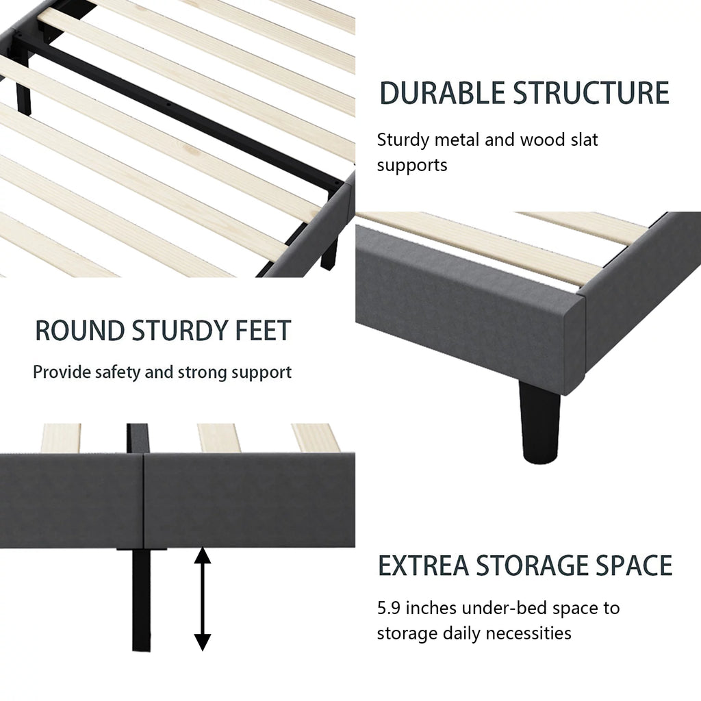 SYNGAR Twin Bed Frame, Fabric Upholstered Platform Bed with Adjustable Headboard, Grey P101127