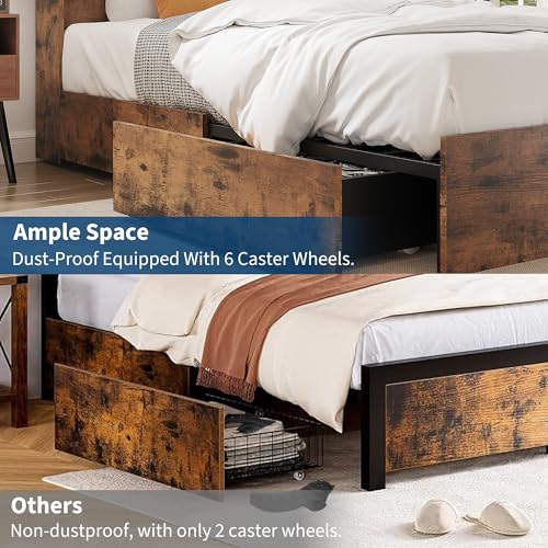 GarveeHome Full Size Bed Frame with Bookcase Headboard and Charging Station Z337