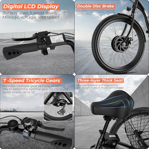 ANCHEER Electric Tricycle for Adults, 600W Folding 3-Wheel Ebike, 55 Miles Range W6516
