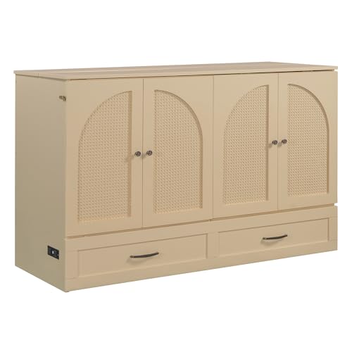 Harper & Bright Designs Queen Murphy Bed Cabinet with USB Charging Station, White D9669