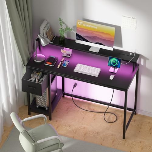 GreenForest Gaming Desk 39 Inch with LED Lights and Monitor Stand, Black S99189