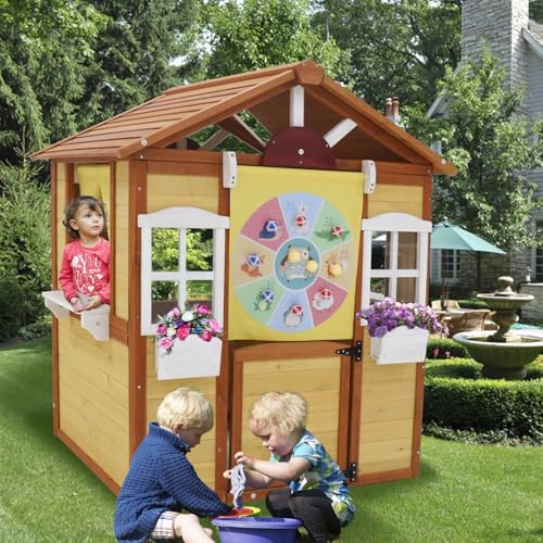 Wooden Outdoor Playhouse for Kids with Working Doors and Windows N8576
