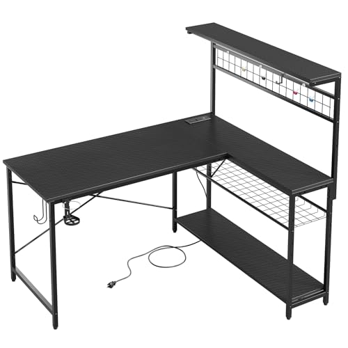 Bestier 42 L Gaming Desk with Power Outlets, LED Lights and Shelves D8630