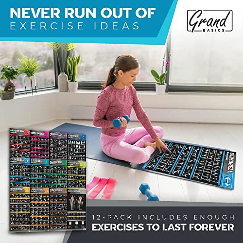 Laminated Large Workout Poster Set for Home Gym Exercise Charts M2103