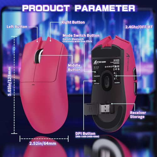 Attack Shark X11SE Wireless Gaming Mouse, Tri-Mode 22K DPI, 59g, Berry Red Y3775