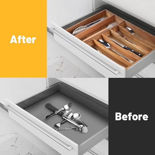 Acacia Wood Silverware Organizer with 7 Slots F21958