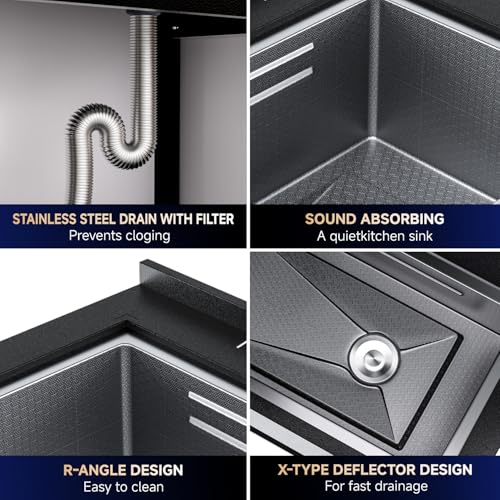 Stainless Steel Utility Sink 36" Freestanding with Pull Out Faucet, Black Y959806