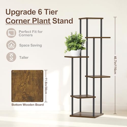 6 Tier Metal Wood Corner Plant Stand Indoor Outdoor H78199