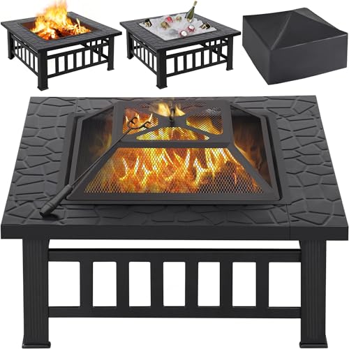 Yaheetech Fire Pit Table 32in Square Metal Outdoor Patio Fireplace L506