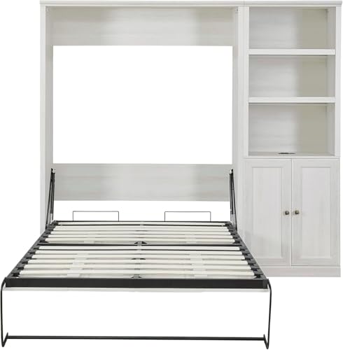 MERITLINE Queen Murphy Bed with Storage Bookcase and Charging Station E996