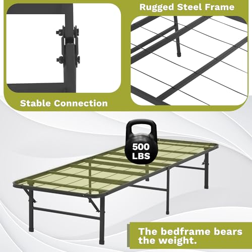Twin Size Folding Metal Platform Bed Frame with Steel Slats, Black O91638