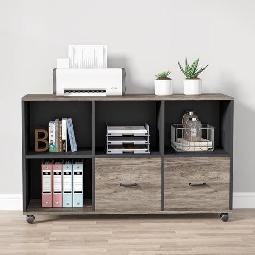 Tribesigns 63" Executive Desk with 47" Lateral File Cabinet, L-Shaped Computer Desk, Brown and Black N680173