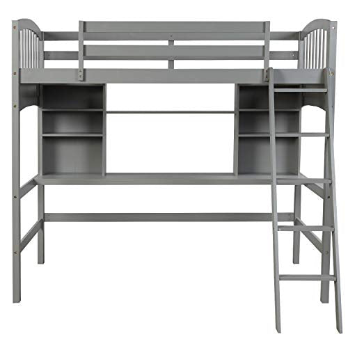 Harper & Bright Designs Full Size Loft Bed with Wardrobe and Desk, Solid Wood, White R4710
