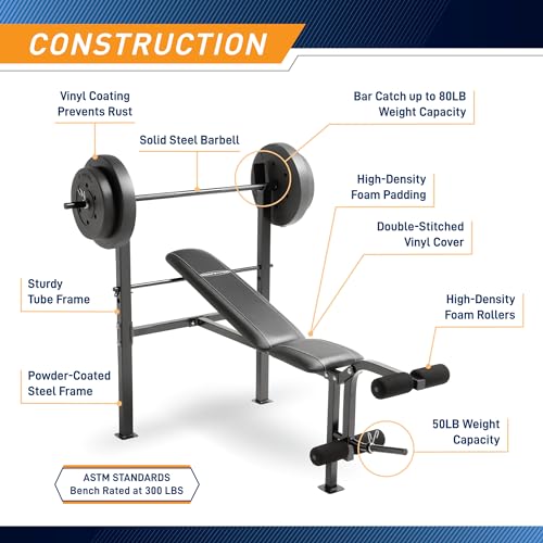 Marcy Standard Weight Bench with Vinyl-Coated Weight Set for Home Gym O2680